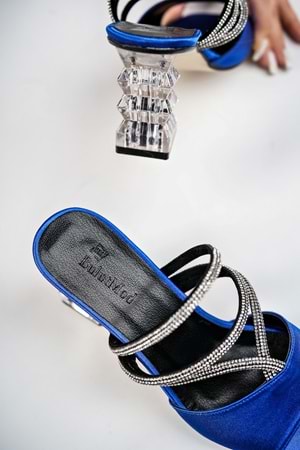 BulutMod BA04258 Saks Mavi Kadın Saten Üç Sargı Taş Ayakkabı Ve Topuklu Terlik - MAVİ - 37