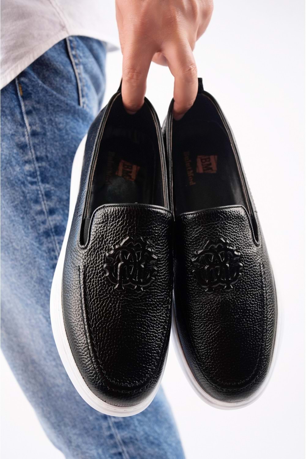 BulutMod Siyah Armalı Hakiki Deri Erkek Yazlık Günlük Loafer Ayakkabı - Siyah - 43