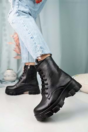 BulutMod Siyah Kadın Fermuarlı Bağcıklı Günlük Postal Bot - Siyah - 38