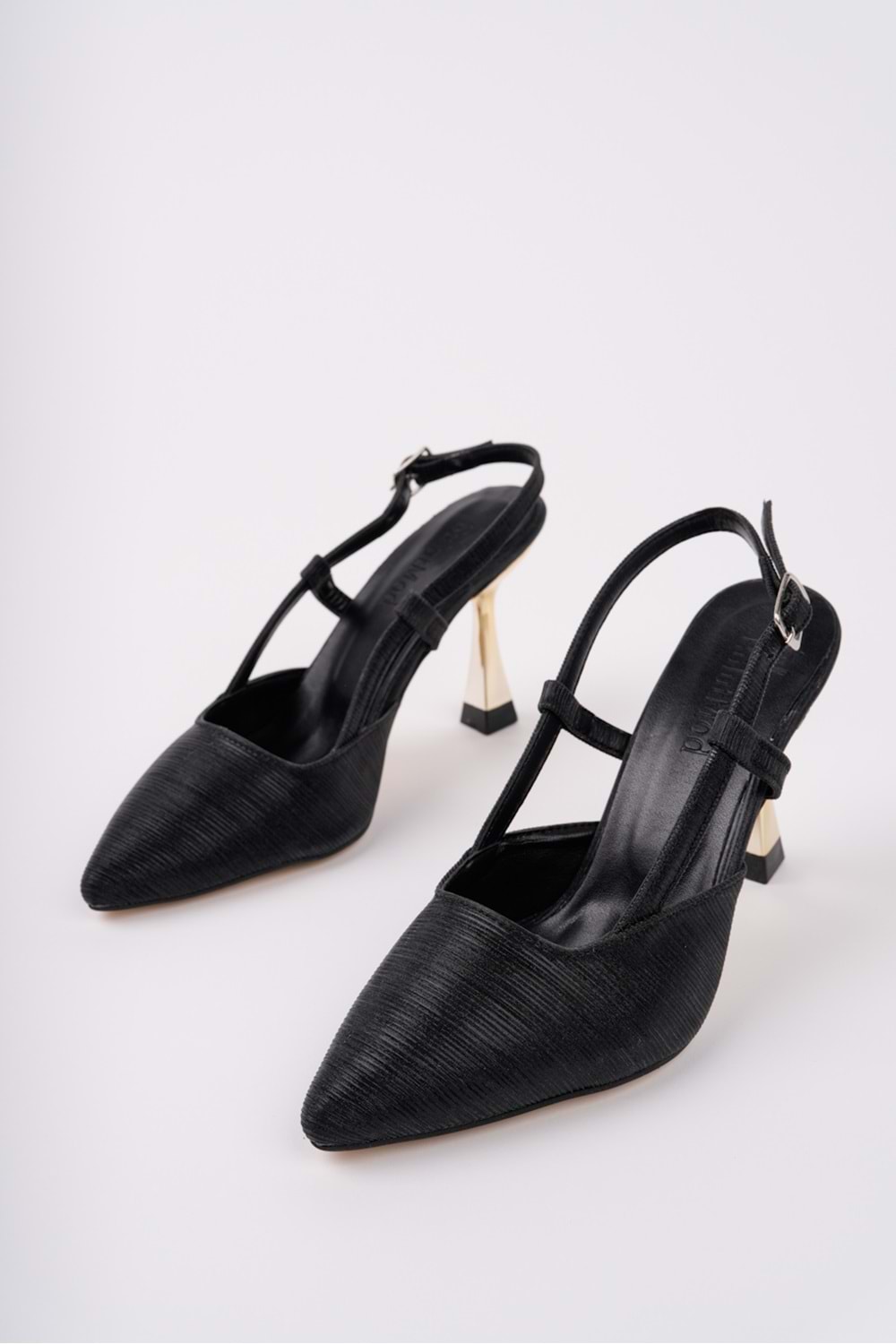 BulutMod BA04456 Siyah Simli Kadın Yanı Bantlı Abiye 9 cm Topuklu Ayakkabı-37