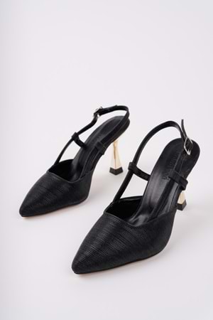 BulutMod BA04456 Siyah Simli Kadın Yanı Bantlı Abiye 9 cm Topuklu Ayakkabı-37