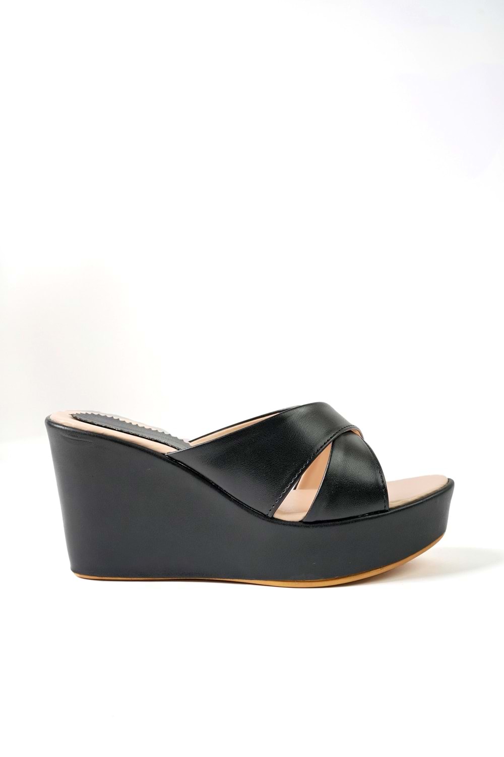 BulutMod BA04479 Siyah Kadın Çapraz Sade Günlük Dolgu Topuklu Terlik