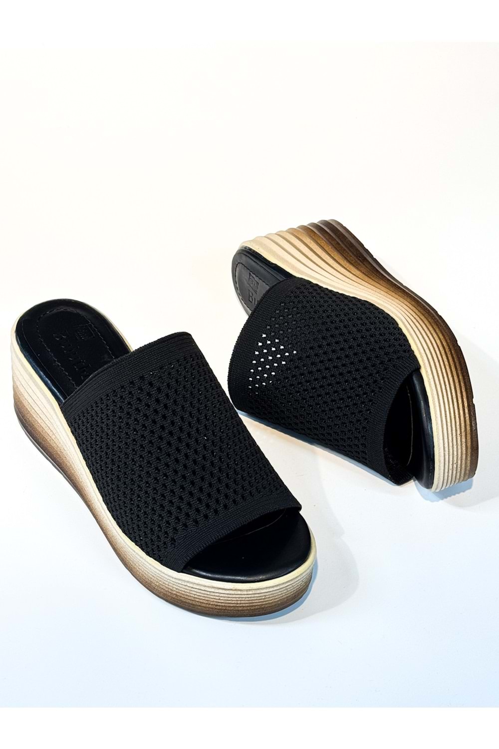 BulutMod BA04482 Siyah Kadın Örgü Günlük Yumuşak 7 Cm Dolgu Topuklu Terlik - 37