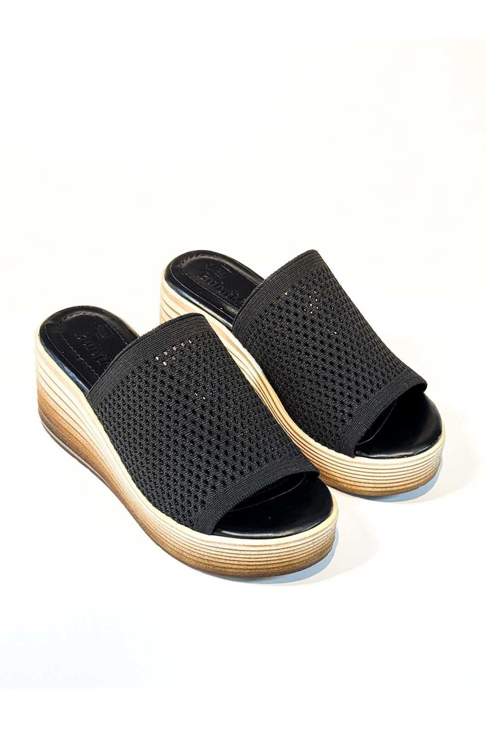 BulutMod BA04482 Siyah Kadın Örgü Günlük Yumuşak 7 Cm Dolgu Topuklu Terlik - 37