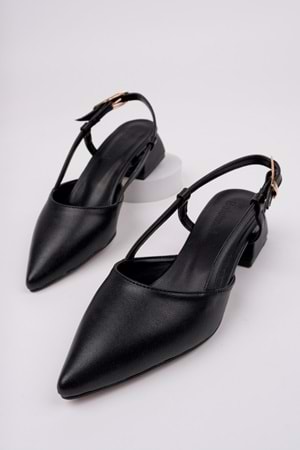 BulutMod BA04490 Siyah Kadın Tokalı Kısa Klasik 3 Cm Topuklu Ayakkabı.42