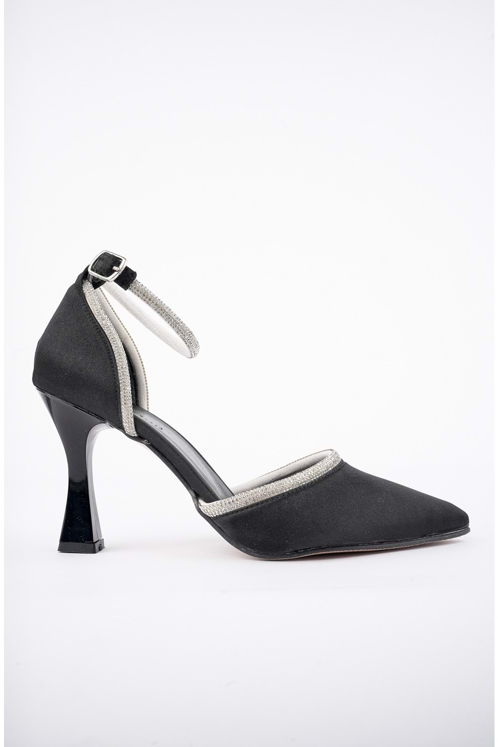BulutMod BA04491 Saten Siyah Kadın Ense Bilek Taşlı Önü Kapalı Abiye Topuklu Ayakkabı - Siyah - 39