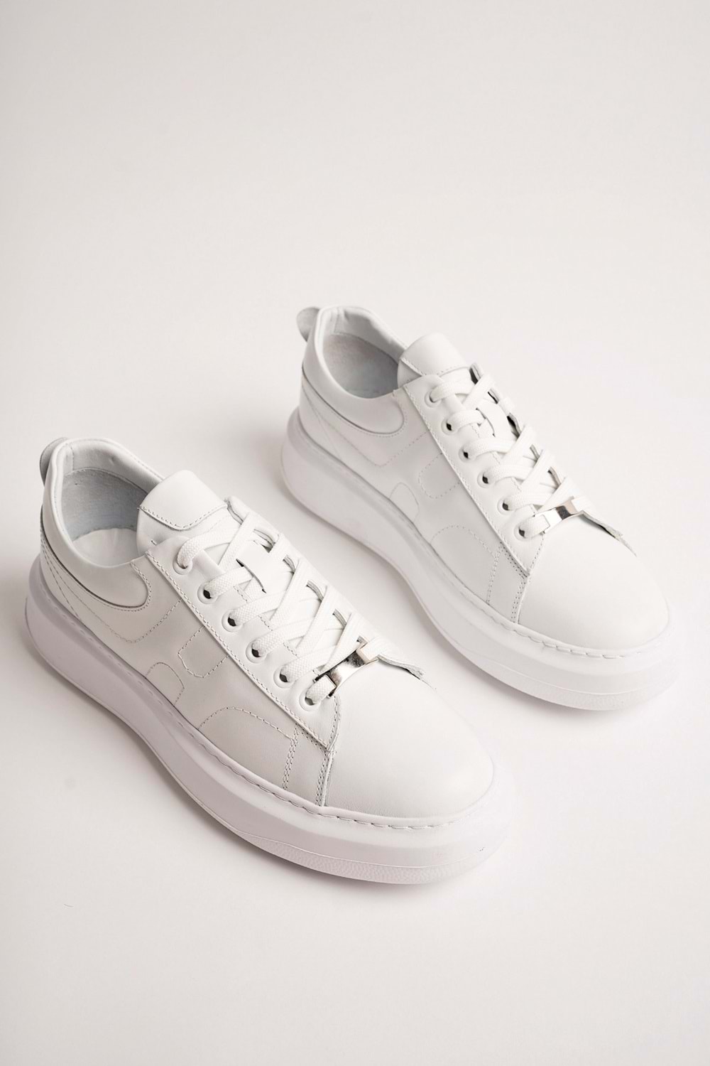 BulutMod BA04507 Beyaz Deri Erkek H Baskı Hakiki Deri Günlük Spor Ayakkabı - Beyaz Deri