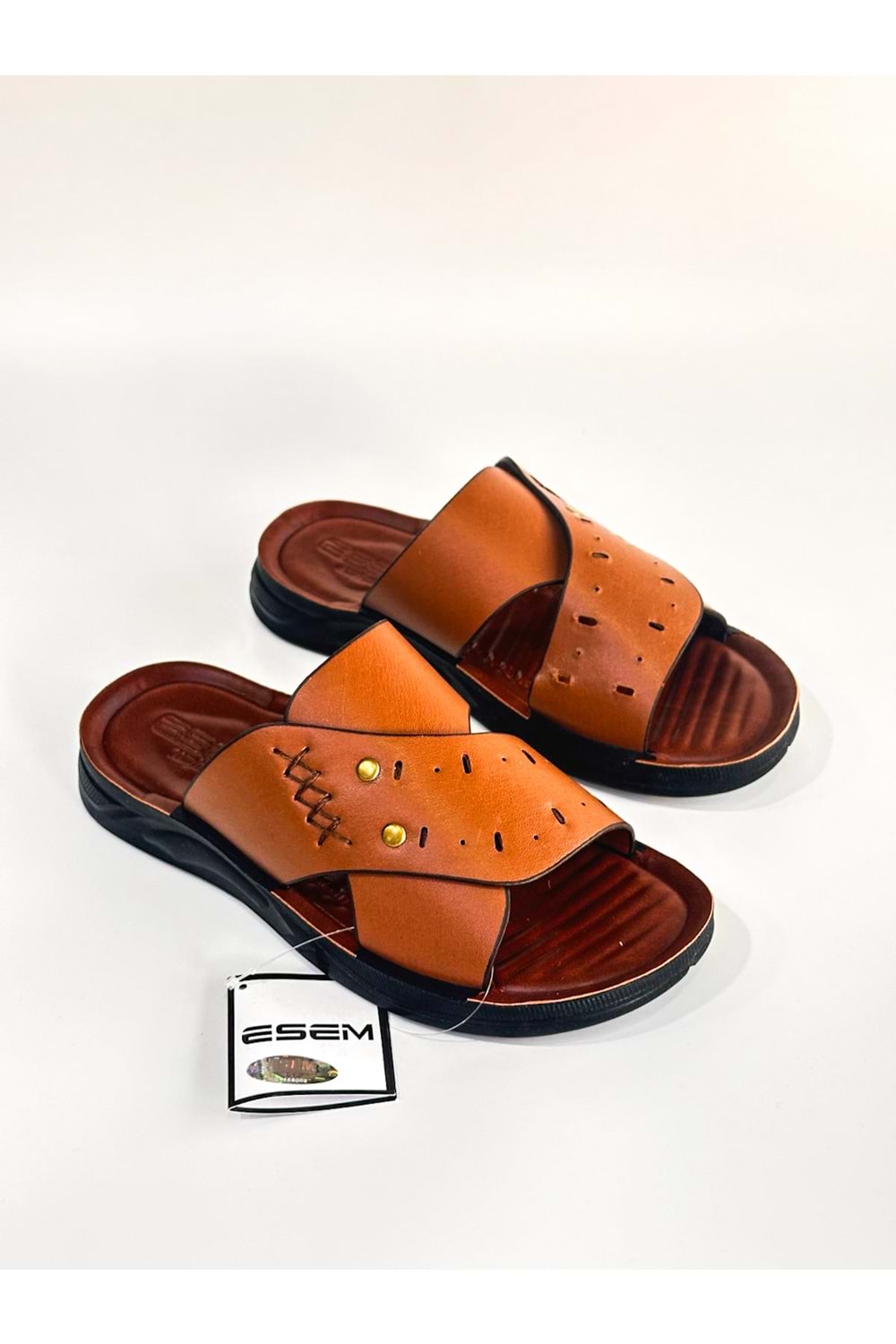 ESEM BA04513 Taba Erkek Çapraz Günlük Yumuşak Taban Terlik - Taba - 44