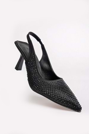 BulutMod BA04534 Siyah Kadın Taşlı Abiye Lastikli Klasik 7cm Topuklu Ayakkabı - Siyah - 40