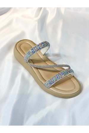 BulutMod BA04540 Beyaz Kadın Üç G Taşlı Günlük Yumuşak Tabanlı Terlik - 40