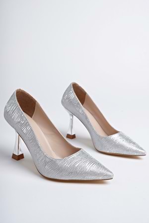 BulutMod BA04557 Gümüş Kadın Simli Sitiletto Kaplama Topuklu Ayakkabı