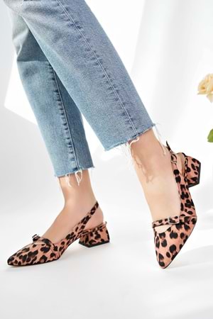 BulutMod BA04566 Taba Kadın Leopar Büyük Numara 4 Cm Topuklu Ayakkabı
