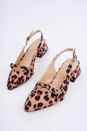 BulutMod BA04566 Taba Kadın Leopar Büyük Numara 4 Cm Topuklu Ayakkabı