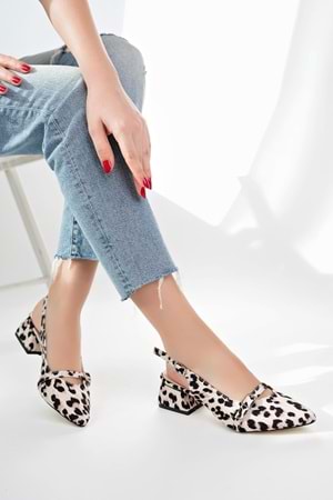 BulutMod BA04566 Ten Kadın Leopar Büyük Numara 4 Cm Topuklu Ayakkabı