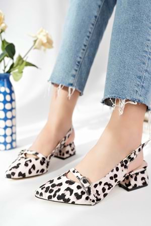 BulutMod BA04566 Ten Kadın Leopar Büyük Numara 4 Cm Topuklu Ayakkabı