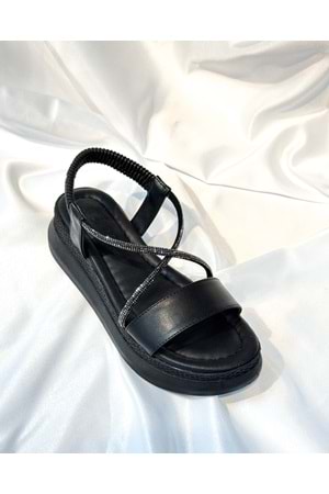BulutMod BA04577 Siyah Kadın Çapraz Taş Yumuşak Tabanlı 5 cm Sandalet - 40