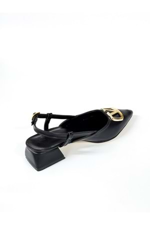 BulutMod BA04578 Siyah Kadın V Toka Yanı Açık Klasik 3Cm Topuklu Ayakkabı - 36