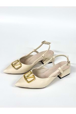 BulutMod BA04578 Ten Kadın V Toka Yanı Açık Klasik 3Cm Topuklu Ayakkabı - 42