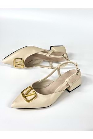 BulutMod BA04578 Ten Kadın V Toka Yanı Açık Klasik 3Cm Topuklu Ayakkabı - 42