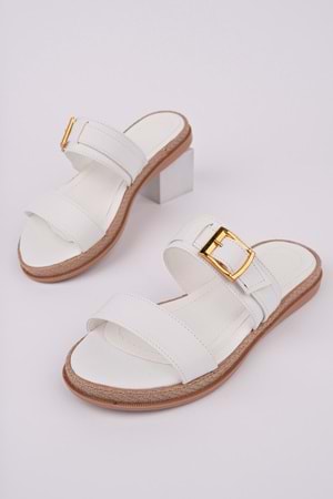 BulutMod BA04580 Beyaz Kadın Tokalı İki Bantlı Engin Yumuşak Tabanlı 2cm Terlik - 40