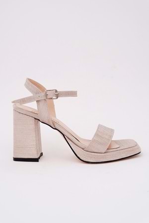 BulutMod BA04585 Kadın Kare Burun 9 cm Platform Sandalet Altın Simli Tek Bantlı Ayakkabı - 37