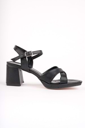 BulutMod BA04590 Siyah Kadın Çapraz Kare Burun Platform 6 Cm Topuklu Ayakkabı - 40