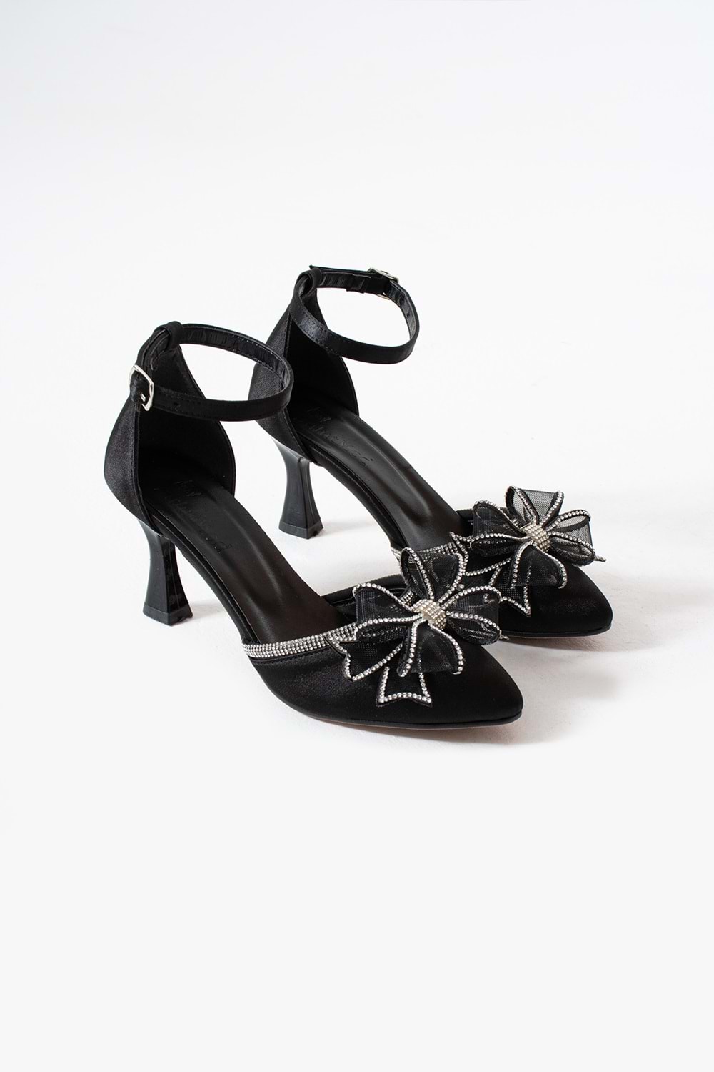 BulutMod BA04592 Siyah Kadın Taşlı Fiyonklu 8 Cm Topuklu Ayakkabı - 39