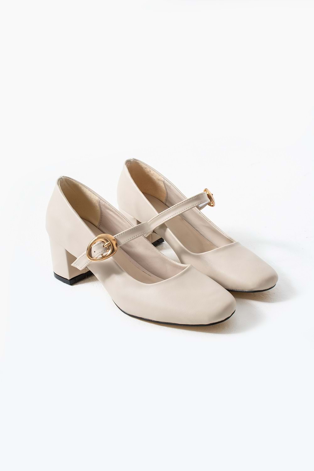 BulutMod BA04593 Bej Kadın Cilt Toka Kemer 5 Cm Topuklu Ayakkabı - 41