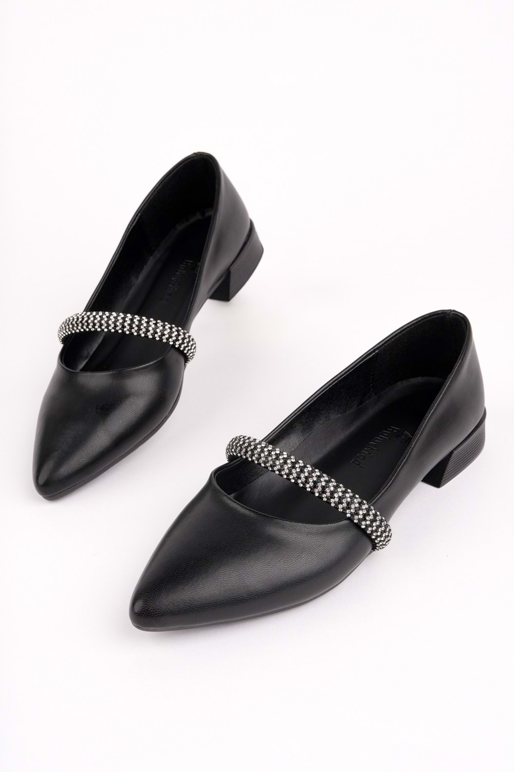 BulutMod BA04595 Siyah G Kadın Geniş Taşlı Günlük Büyük Numara Babet - 38