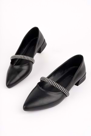 BulutMod BA04595 Siyah G Kadın Geniş Taşlı Günlük Büyük Numara Babet - 38