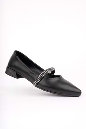 BulutMod BA04595 Siyah G Kadın Geniş Taşlı Günlük Büyük Numara Babet - 38