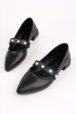 BulutMod BA04595 Siyah İ Kadın İnci Bantlı Günlük Büyük Numara Babet - 40