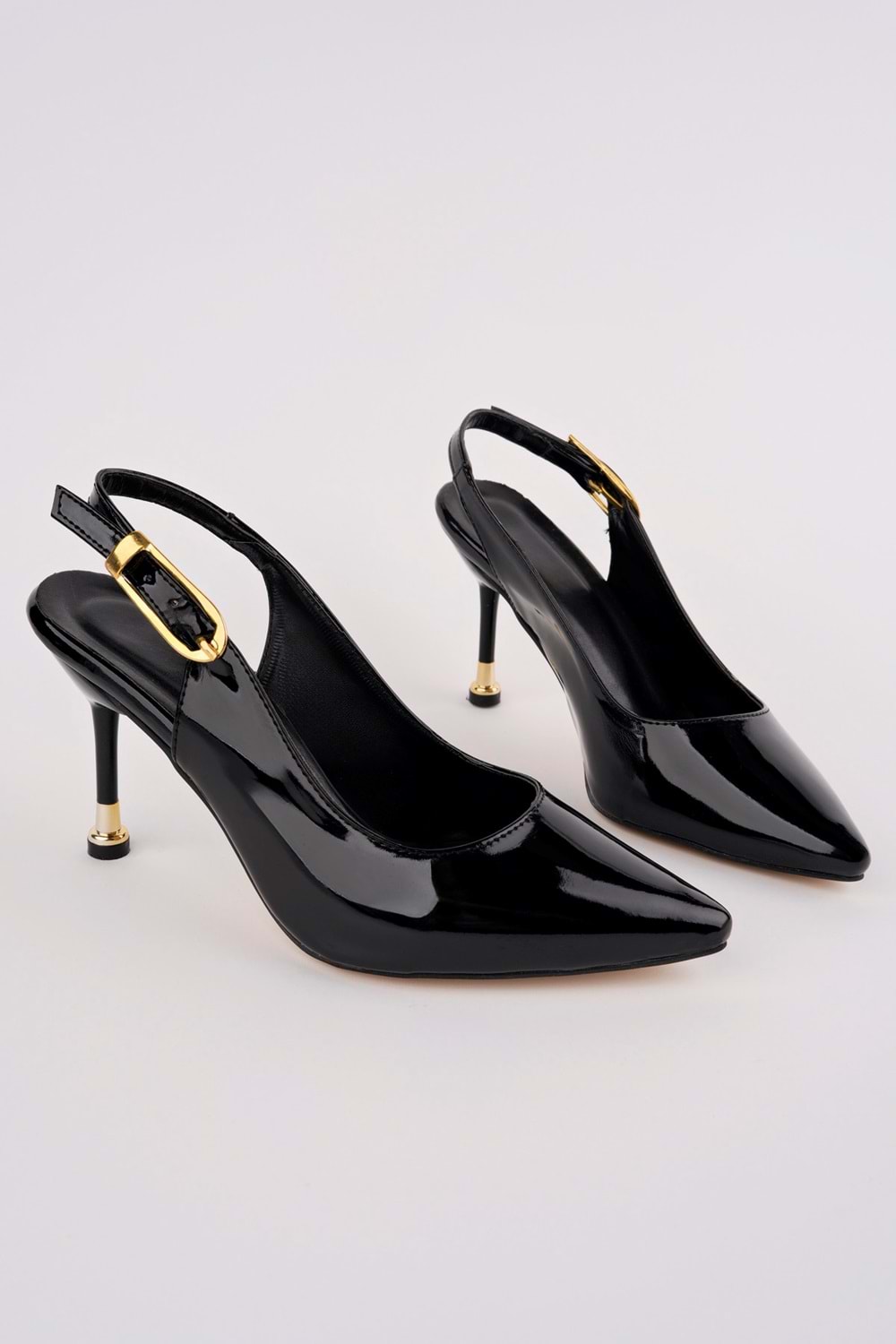 BulutMod BA04596 Siyah Rugan Kadın Abiye Klasik Sivri Gold Topuklu Ayakkabı - 39