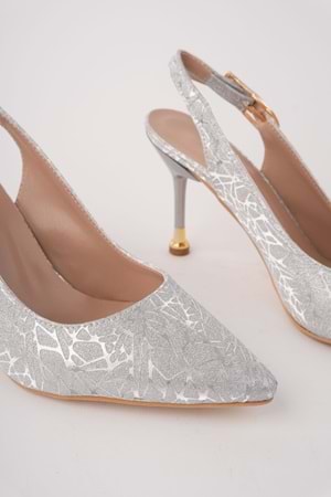 BulutMod BA04596 Gümüş Kadın Abiye Klasik Sivri Gold 9 Cm Topuklu Ayakkabı - 38