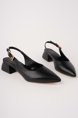 BulutMod BA04598 Siyah D Kadın Altın Toka Günlük Abiye 3 Cm Kısa Topuklu Ayakkabı - 39