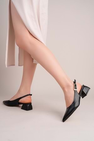 BulutMod BA04598 Siyah D Kadın Altın Toka Günlük Abiye 3 Cm Kısa Topuklu Ayakkabı - 39