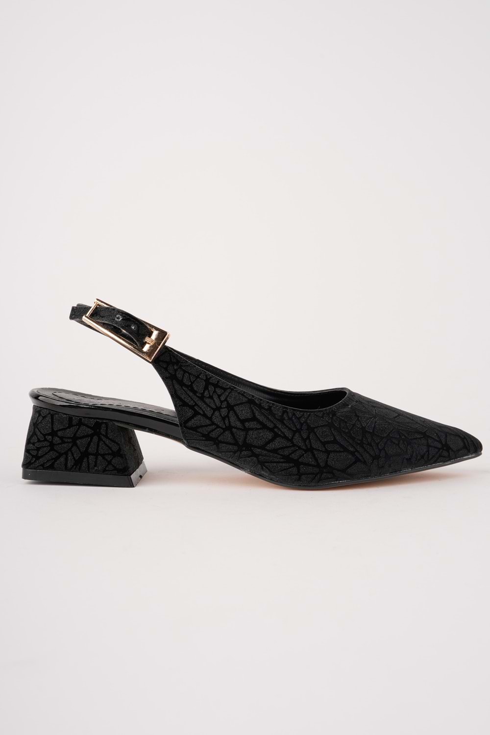 BulutMod BA04598 Siyah S Kadın Altın Toka Günlük Abiye 3 Cm Kısa Topuklu Ayakkabı - 39