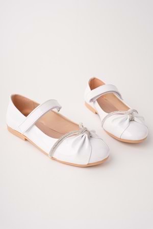 BulutMod BA04600 Beyaz Rugan Kız Çocuk Taşlı Abiye Balo Gösteri Babet Ayakkabı - 32