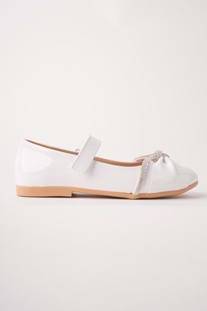 BulutMod BA04600 Beyaz Rugan Kız Çocuk Taşlı Abiye Balo Gösteri Babet Ayakkabı - 32