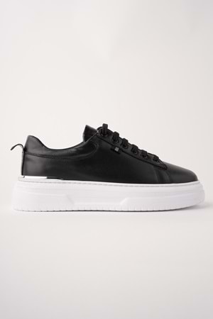 BulutMod BA04601 Siyah Erkek Hakiki Deri Arka Metal Günlük Yüksek Taban Sneaker Ayakkabı - 40
