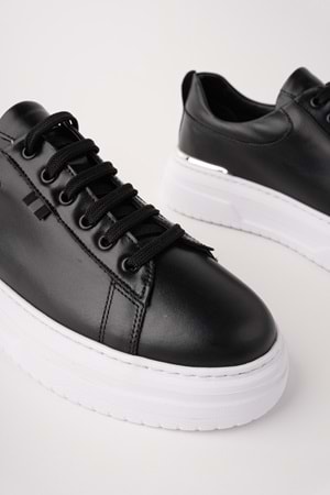 BulutMod BA04601 Siyah Erkek Hakiki Deri Arka Metal Günlük Yüksek Taban Sneaker Ayakkabı - 43