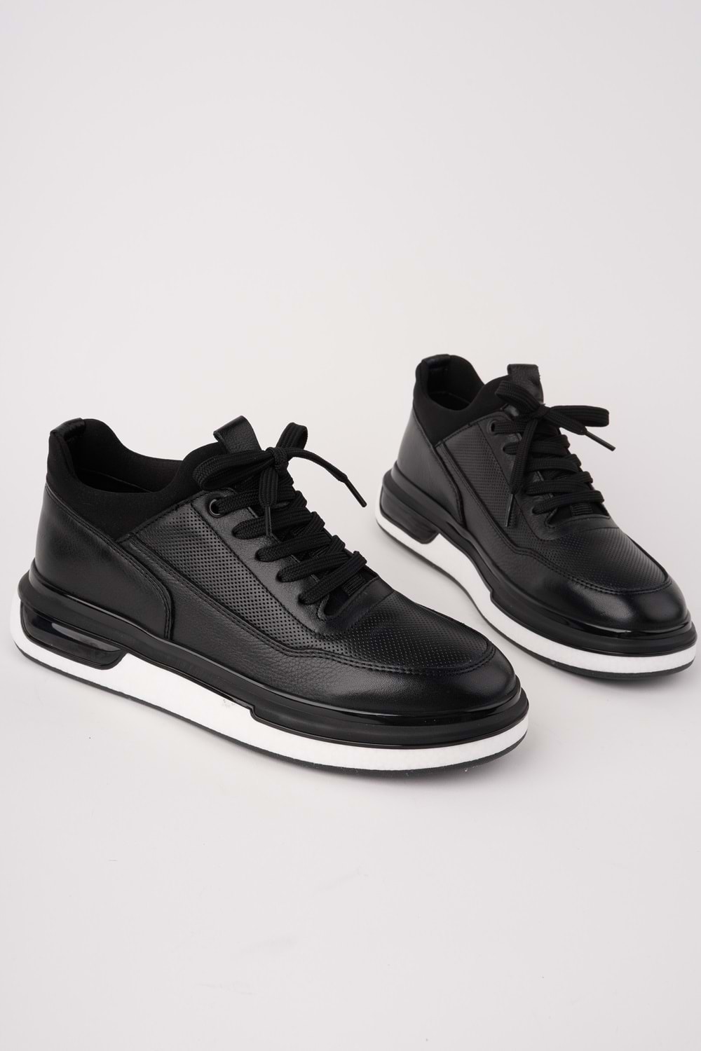 BulutMod BA04601 Siyah D Erkek Hakiki Deri Streş Lazer Günlük Yüksek Taban Sneaker Ayakkabı - 42