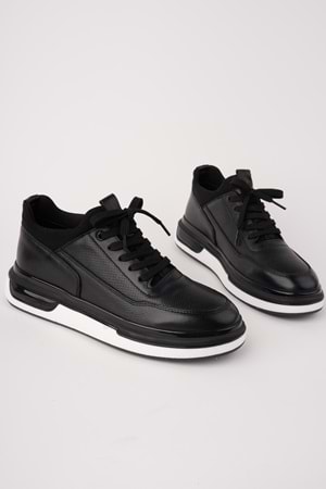 BulutMod BA04601 Siyah D Erkek Hakiki Deri Streş Lazer Günlük Yüksek Taban Sneaker Ayakkabı - 42