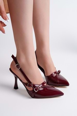 BulutMod BA04605 Kadın Bordo Çapraz İki Tokalı Klasik 8 cm Topuklu Ayakkabı - 39