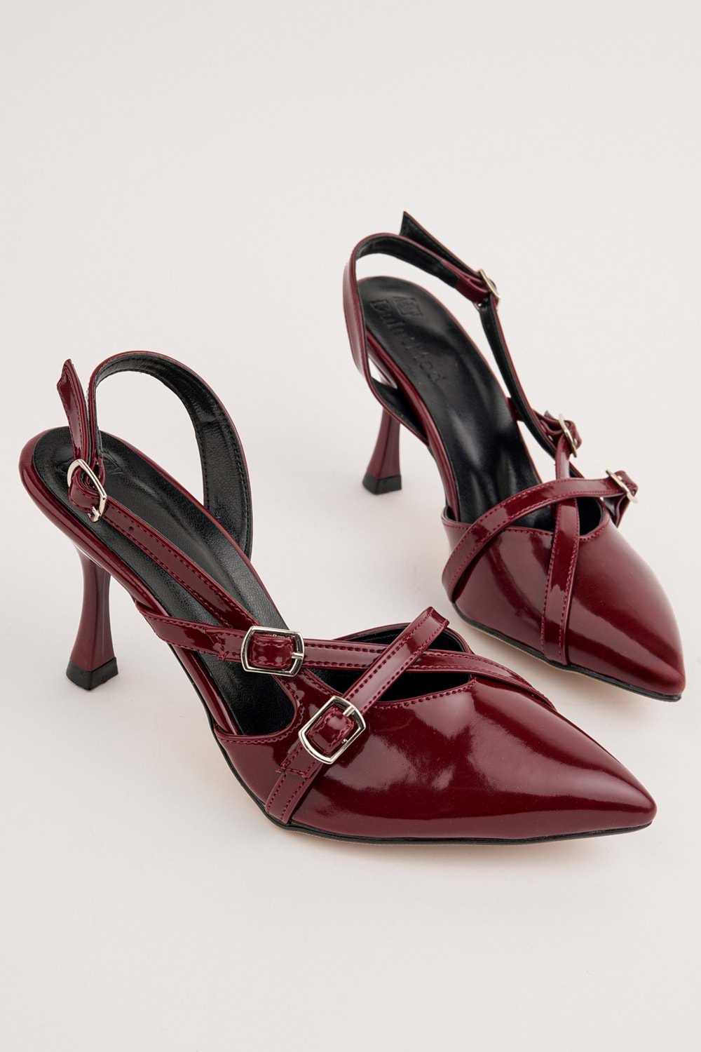 BulutMod BA04605 Kadın Bordo Çapraz İki Tokalı Klasik 8 cm Topuklu Ayakkabı - 39